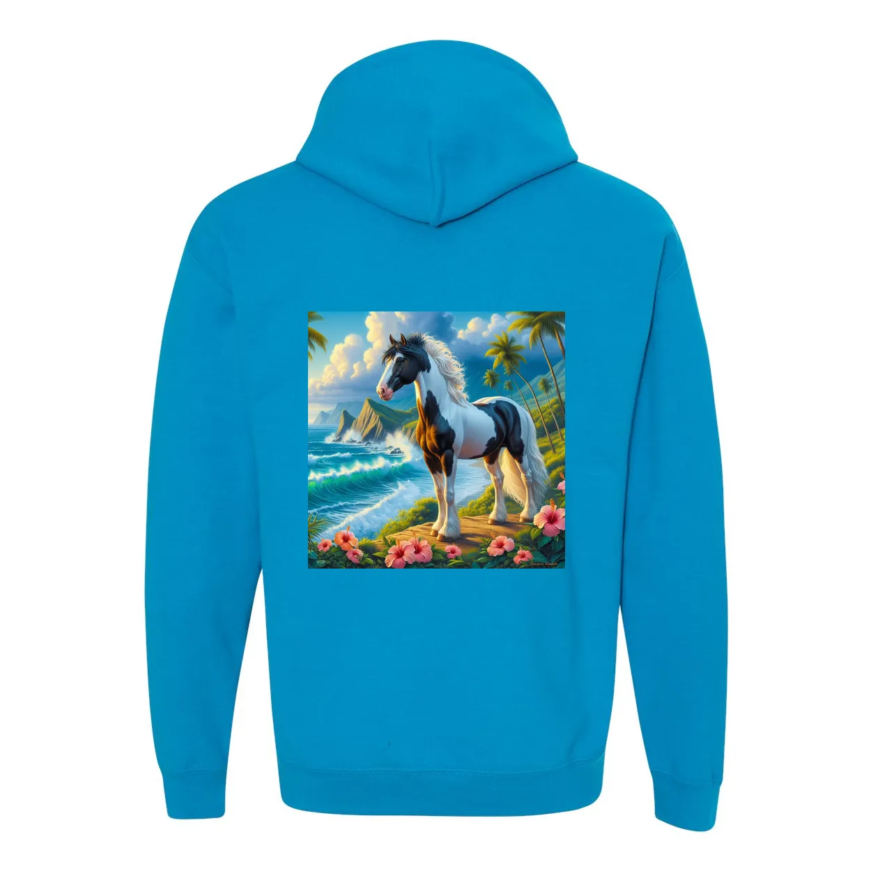 Tropical Black and White Horse Pull Over Front Pocket Hoodies