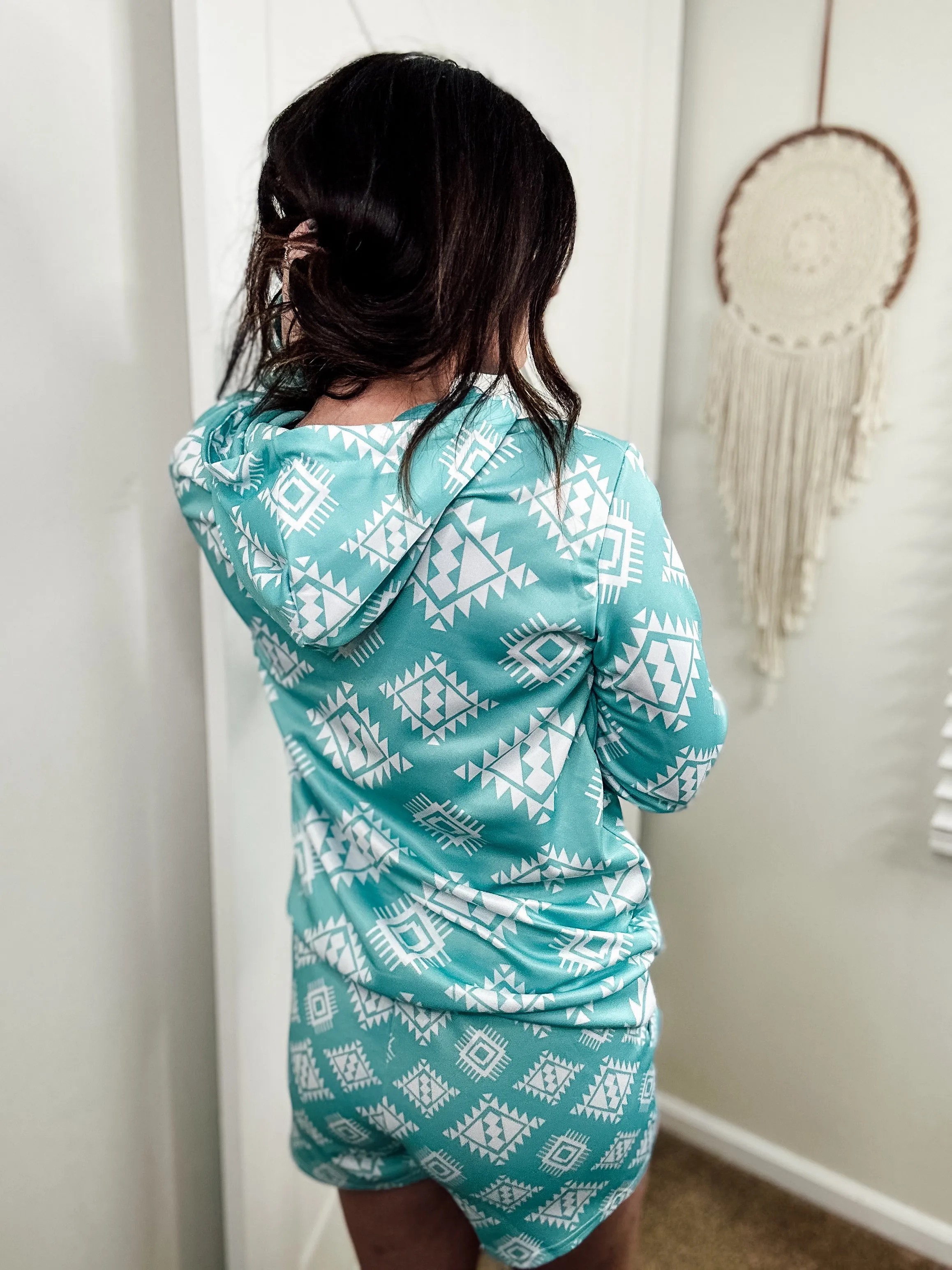 Turquoise & White Aztec Hoodie