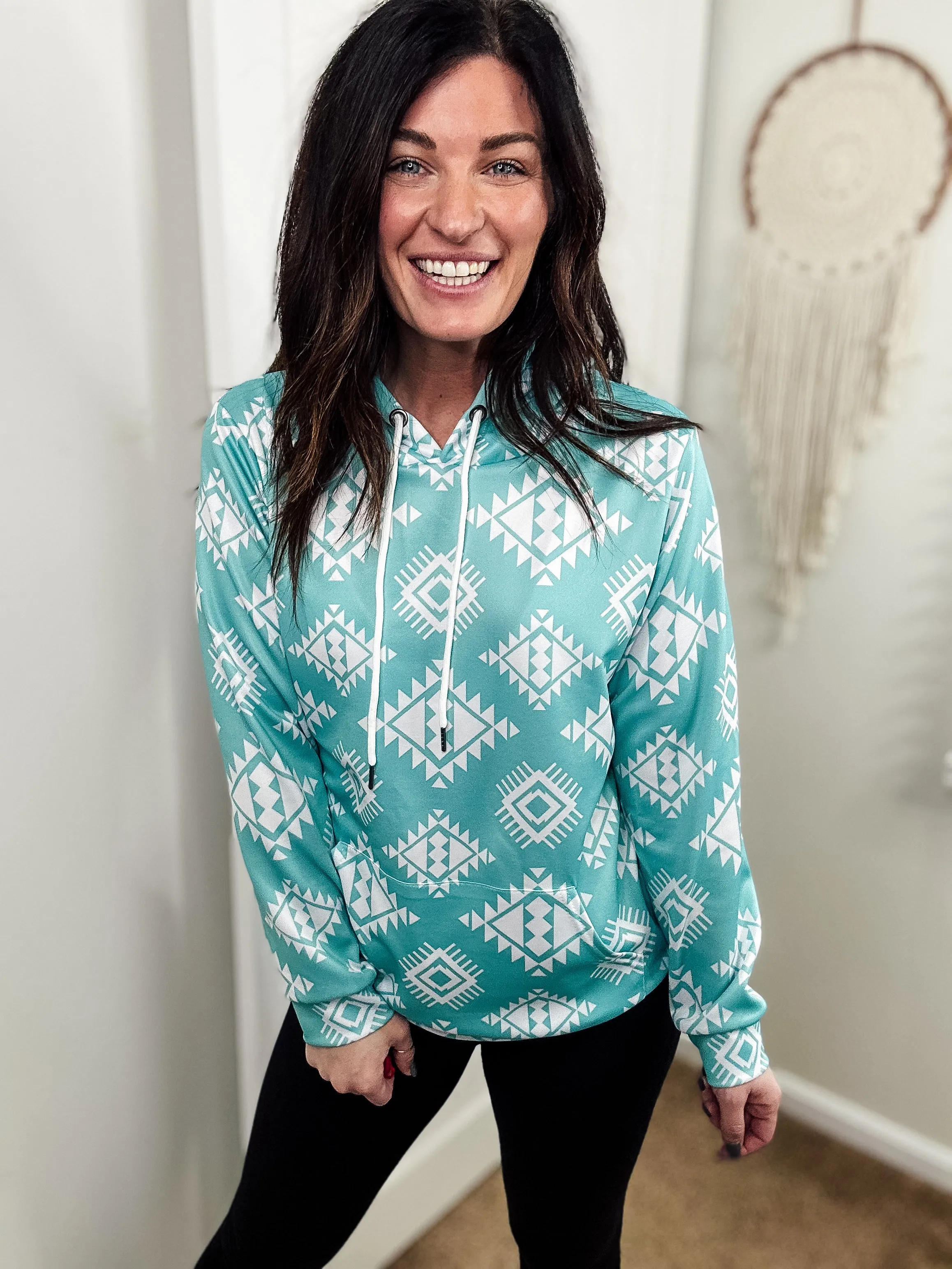 Turquoise & White Aztec Hoodie