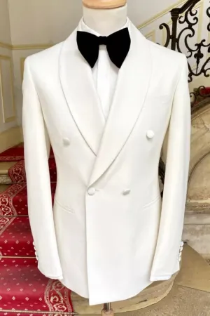 Walker Stylish White Shawl Lapel Double Breasted Men’s Wedding Suits