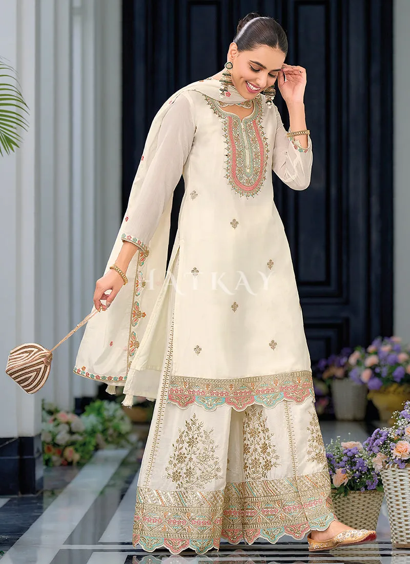 White Palazzo Style Salwar Suit