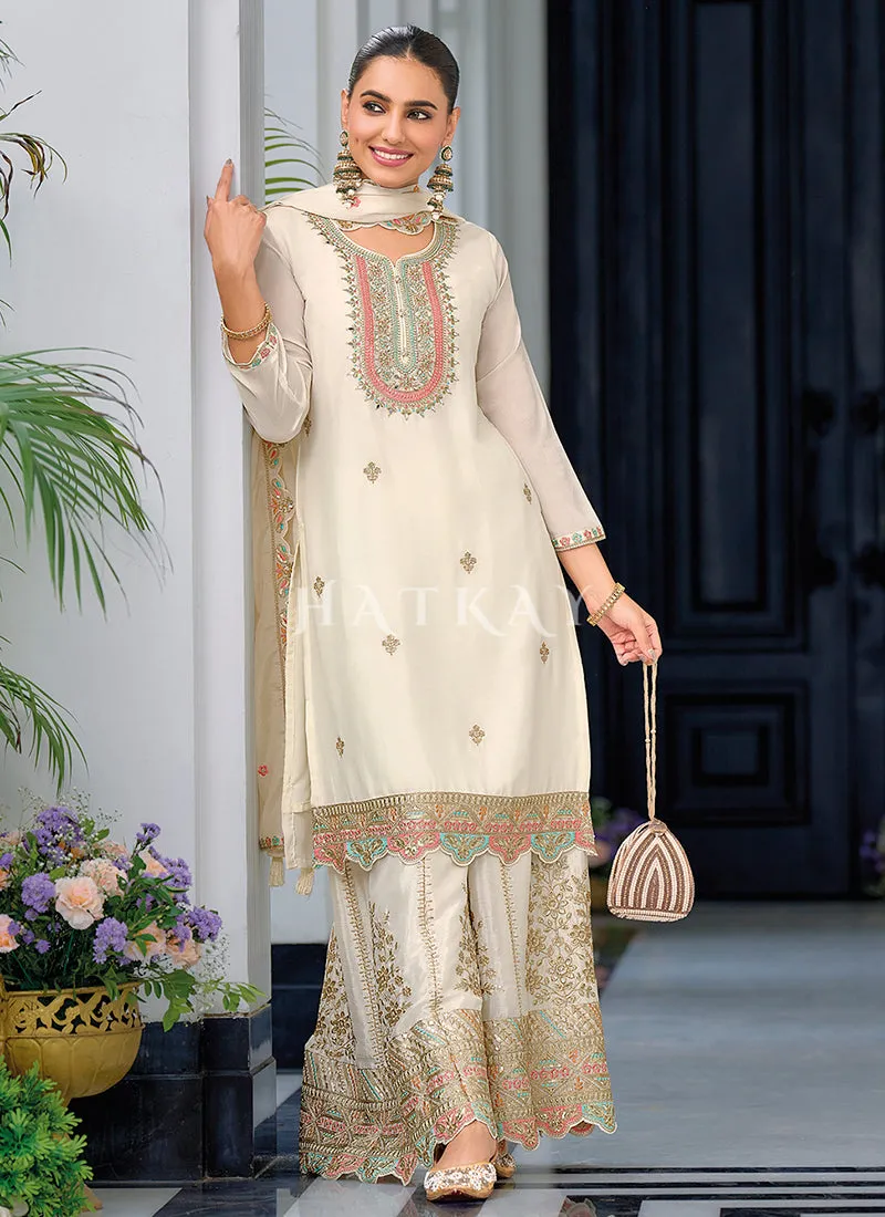 White Palazzo Style Salwar Suit