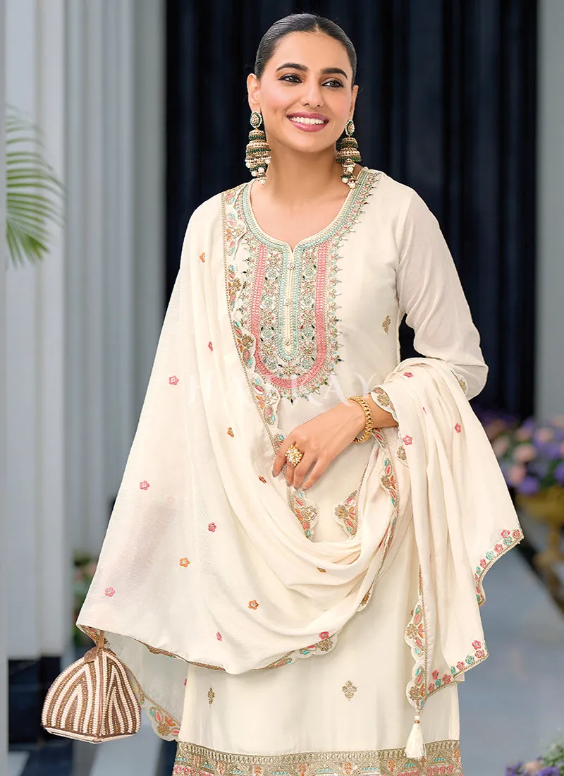 White Palazzo Style Salwar Suit