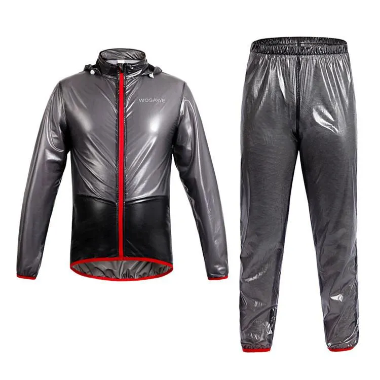 WOSAWE Waterproof Windproof Black Cycling Rain Coats Jackets Set