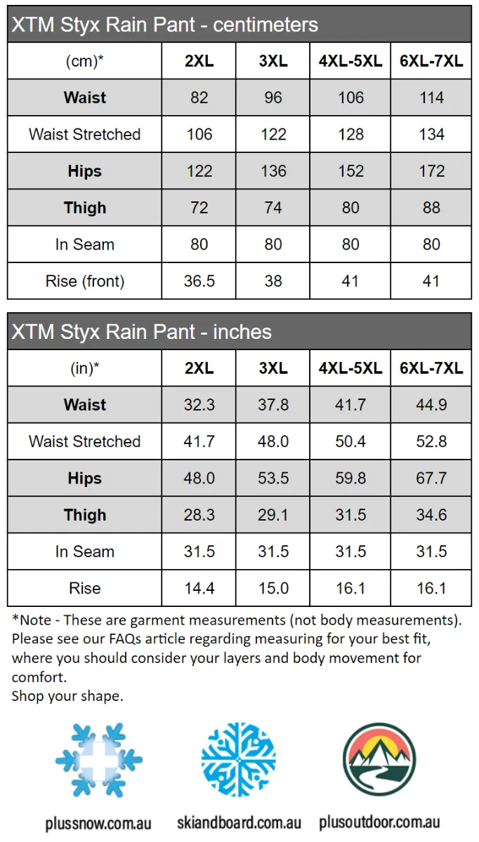 XTM Styx Shell Rain Pants Unisex Plus Size 2XL - 7XL