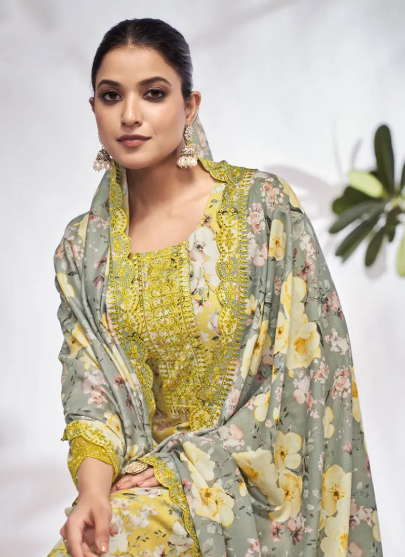 Yellow Embroidery Printed Salwar Kameez Suit