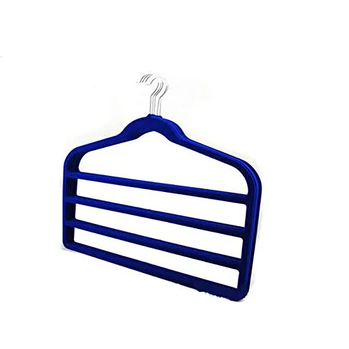 ZSDGY Four-Grid Flocking Pants Rack/Multi-Function Non-Slip Hanging Pants Hanger/Trousers Jeans Storage Shelf (5PCS),Blue