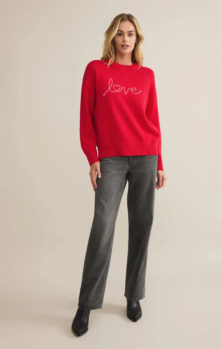 ZSU Love Notes Boyfriend Sweater in Red